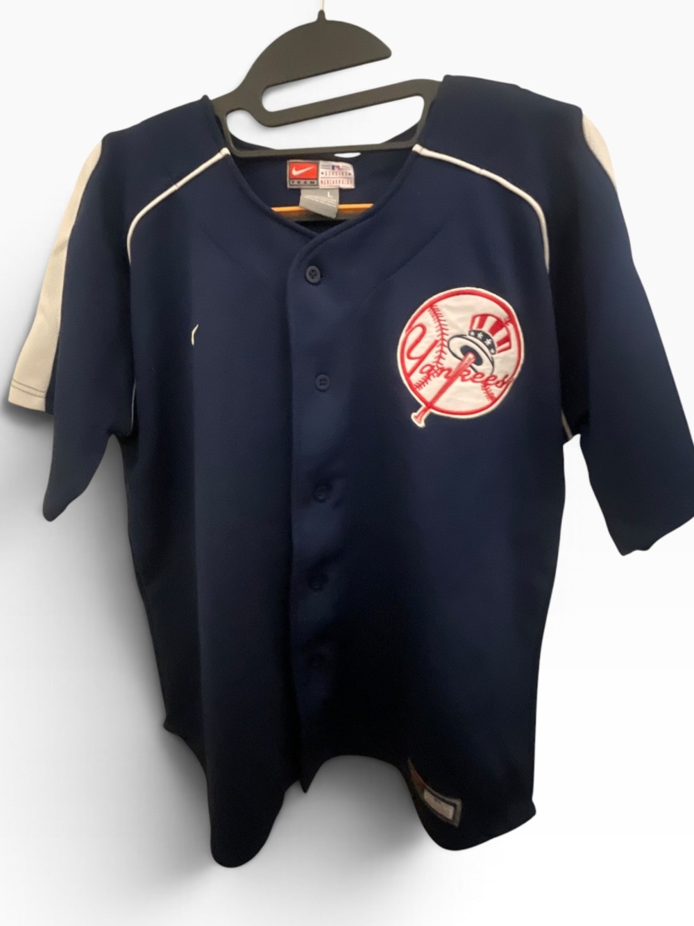 Nike Navy and White Kids Baseball Jersey with Team Patch